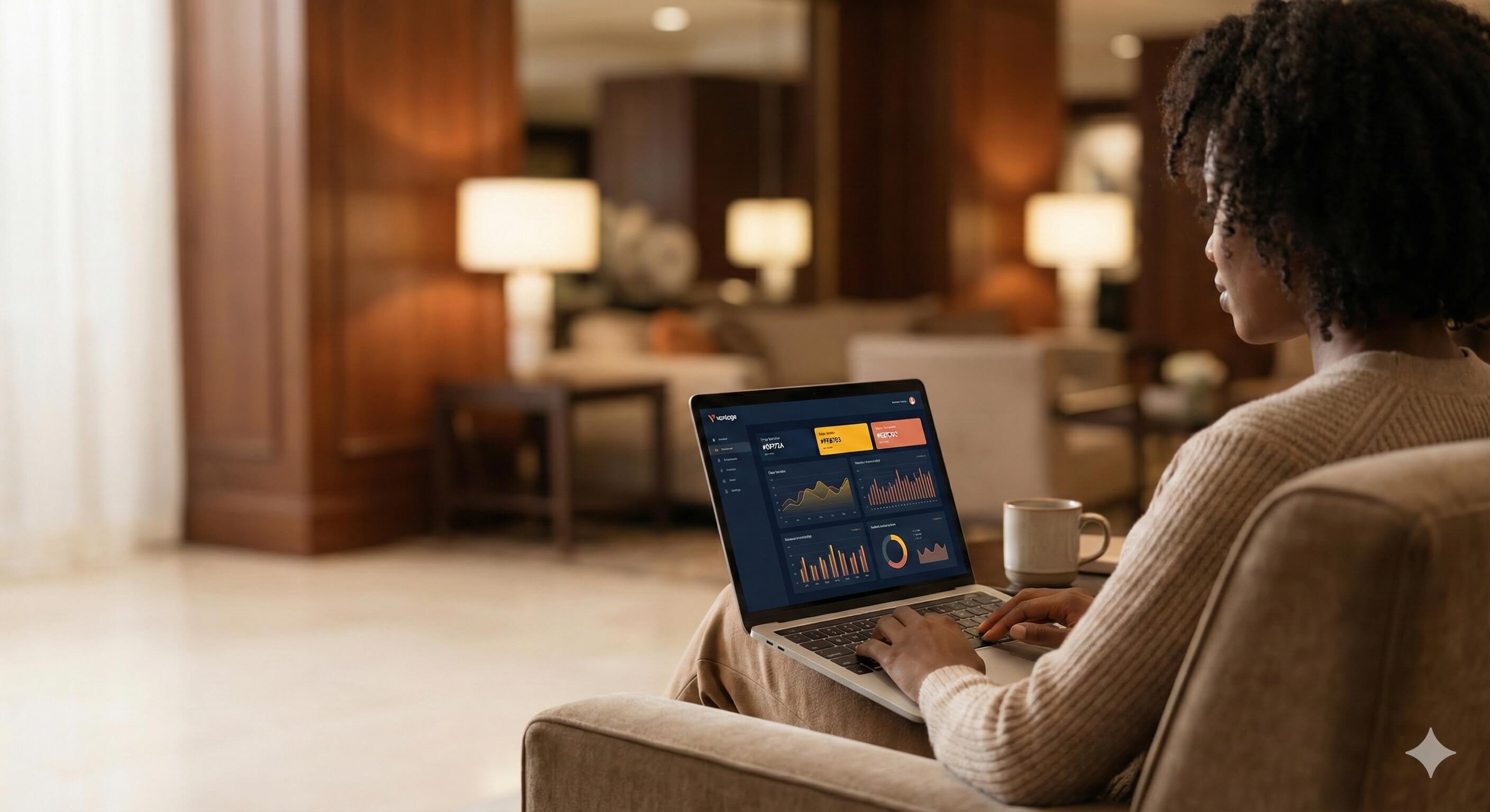 Professional workspace with woman in modern library