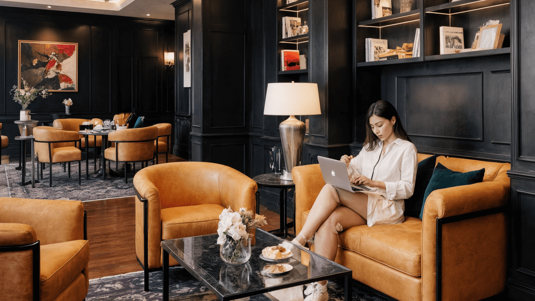 Remote work setup with analytics dashboard